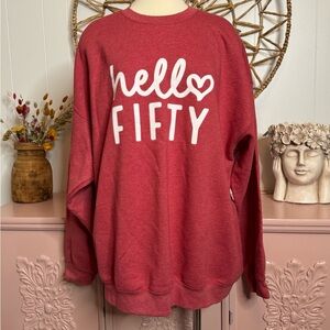 Gildan 2X Red Crew Neck Sweatshirt‎ Hello Fifty.